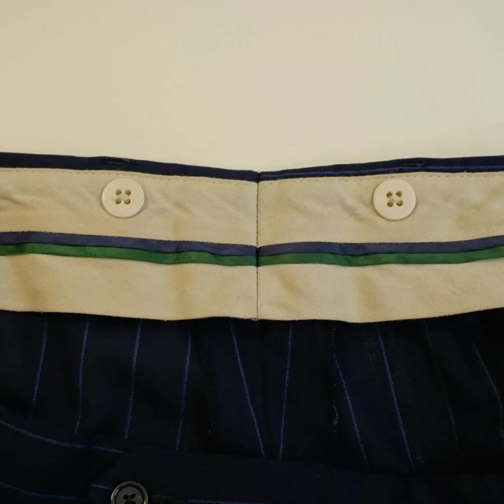 Tommy Hilfiger Blue Striped Wool 2 Piece Suit 46R 40 / 28.5 3 Button High Rise P